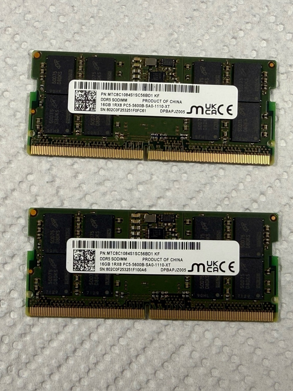 Micron 32GB (2x16GB) DDR5-5600 SO-DIMM 1Rx8 Laptop RAM MTC8C1084S1SC56BD1-KF